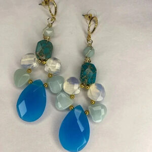 *NEW* Handmade Boutique Earrings made with Crystals & Gemstones - Blues and opal
